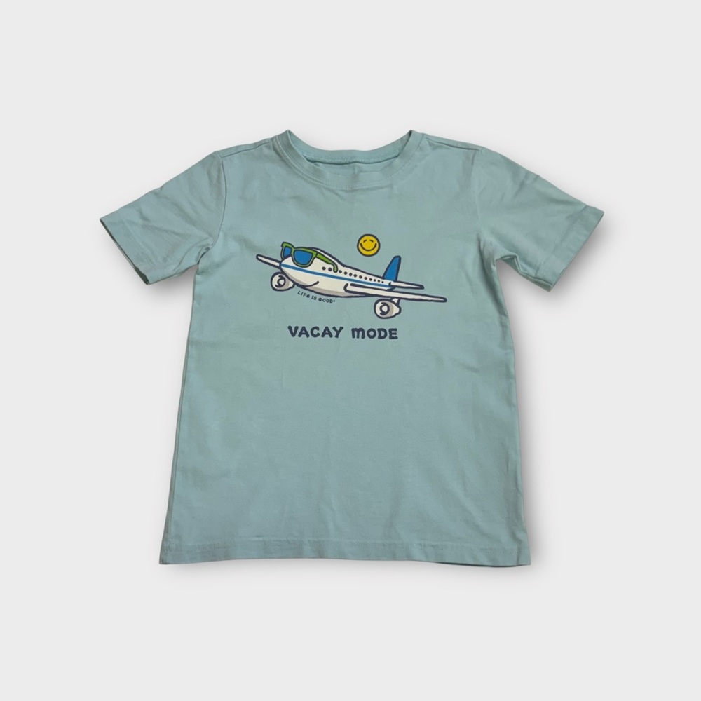Life Is Good Blue and Yellow Short Sleeve Tee with Whale Graphic